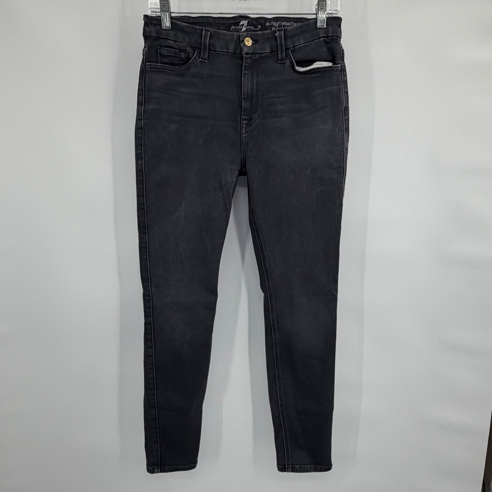 7 For All Mankind High Waist Ankle Skinny Jeans Faded Black Size 29 Stretch - Picture 2 of 9